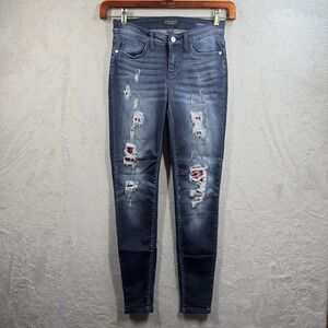 Judy Blue Jeans Size 5/27 Red Bandana‎ Lined Distressed Skinny JB8269DK